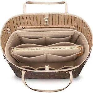Felt Purse Bag Organizer Insert with Zipper Bag Tote Shaper Beige Size Medium